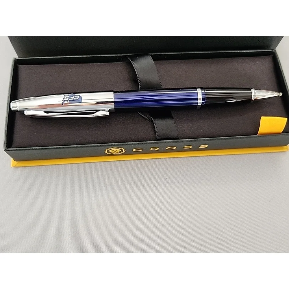 CROSS CALAIS Chrome/Blue Refillable Rollerball Pen Gift Box Med Point CFS Logo